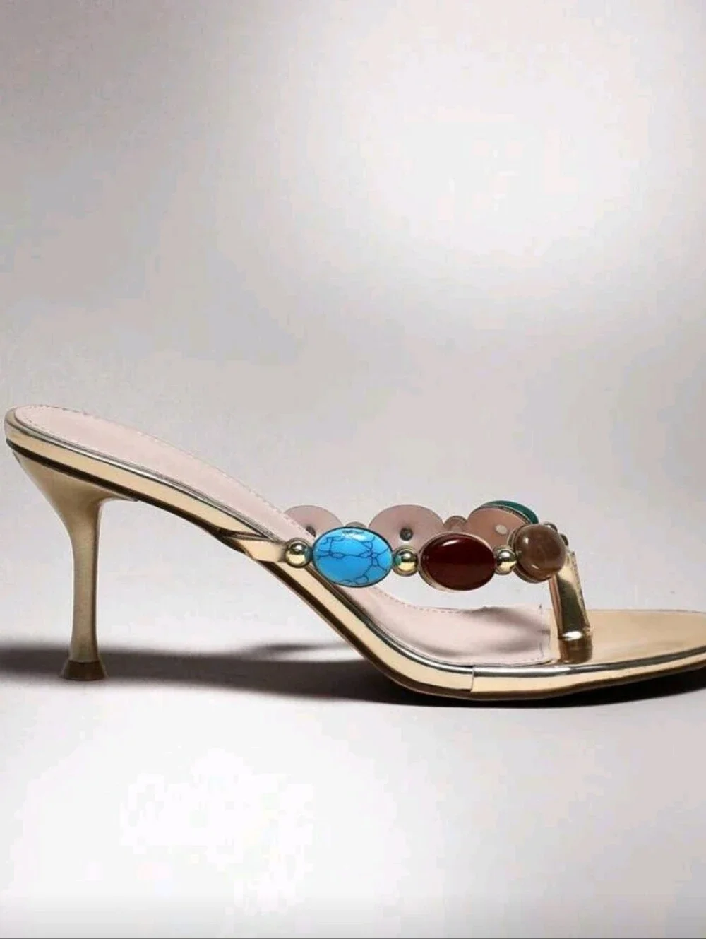 Women Gemstone Decor Stiletto Everyday Vintage Sexy Beach Elegant PU Gold